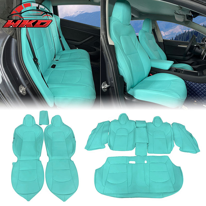 Fits 17-23 Tesla Model 3 4DR 5-Seat Seat Covers Cushion Protector Leather - Blue