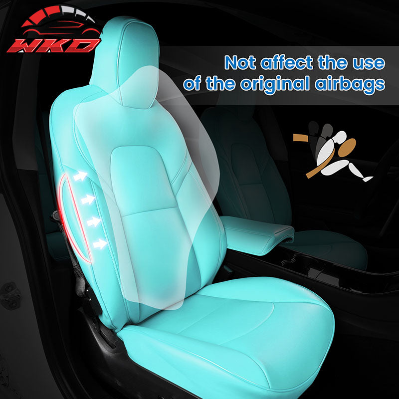 Fits 17-23 Tesla Model 3 4DR 5-Seat Seat Covers Cushion Protector Leather - Blue