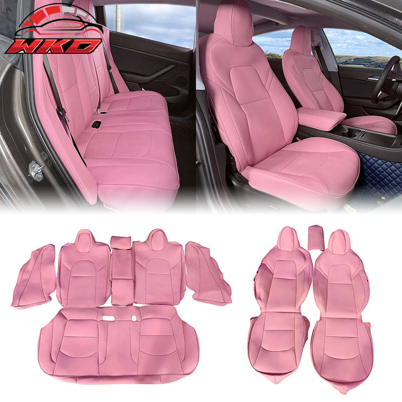 Wholesale 17-23 Tesla Model 3 4DR 5-Seat Seat Covers Cushion Protector Leather - Pink