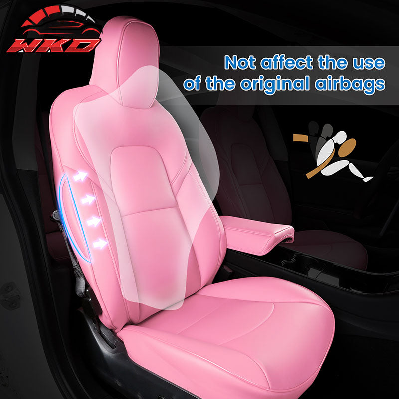 Fits 17-23 Tesla Model 3 4DR 5-Seat Seat Covers Cushion Protector Leather - Pink