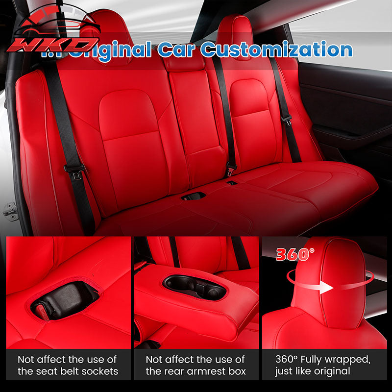 Fits 17-23 Tesla Model 3 4DR 5-Seat Seat Covers Cushion Protector Leather - Red