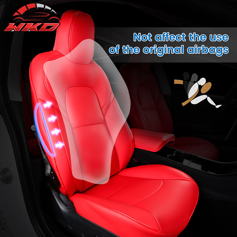 Fits 17-23 Tesla Model 3 4DR 5-Seat Seat Covers Cushion Protector Leather - Red