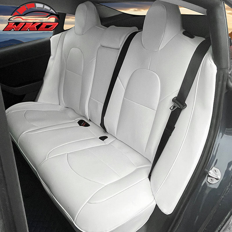 Fits 17-23 Tesla Model 3 4DR 5-Seat Seat Covers Cushion Protector Leather White