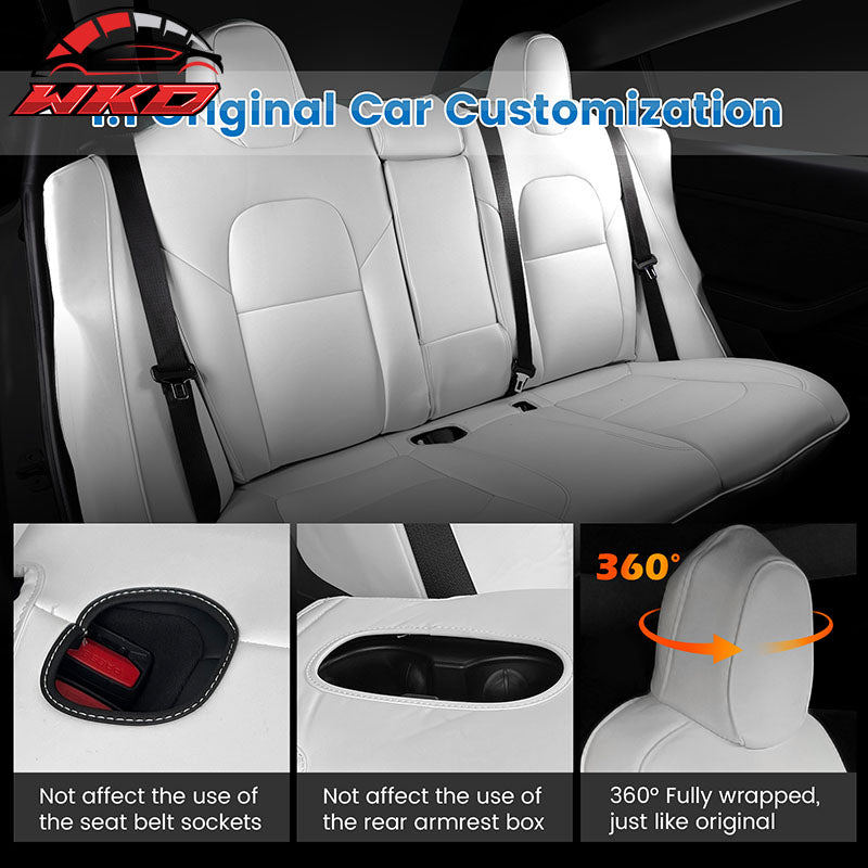 Fits 17-23 Tesla Model 3 4DR 5-Seat Seat Covers Cushion Protector Leather White