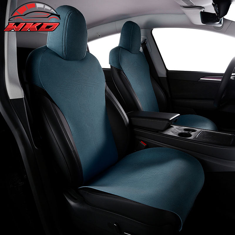 Wholesale 17-23 Tesla Model 3 V1 Style Seat Cushions Protector Suede Leather Blue