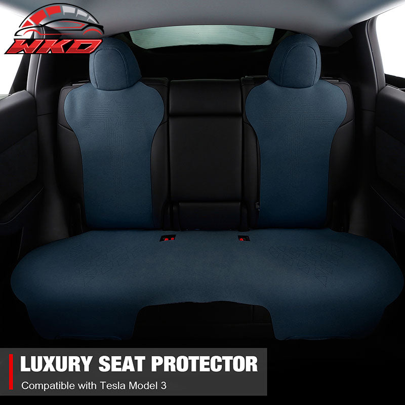 Fits 17-23 Tesla Model 3 V1 Style Seat Cushions Protector Suede Leather Blue