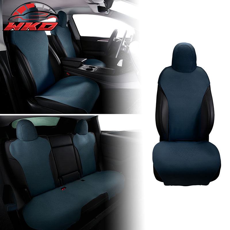 Fits 17-23 Tesla Model 3 V1 Style Seat Cushions Protector Suede Leather Blue