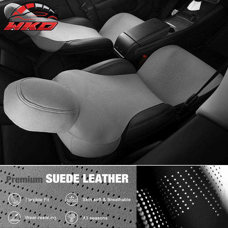 Fits 17-23 Tesla Model 3 V1 Style Seat Cushions Protector Suede Leather Gray