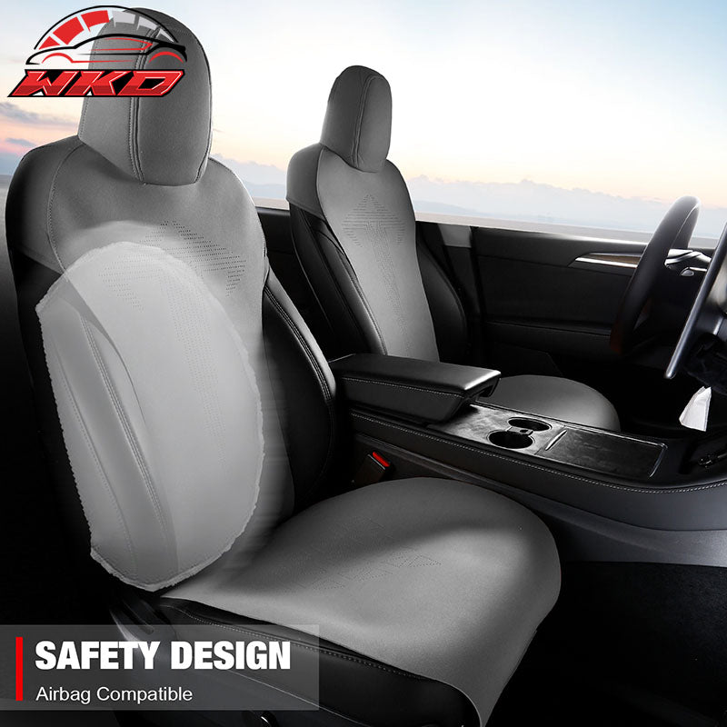 Fits 17-23 Tesla Model 3 V1 Style Seat Cushions Protector Suede Leather Gray