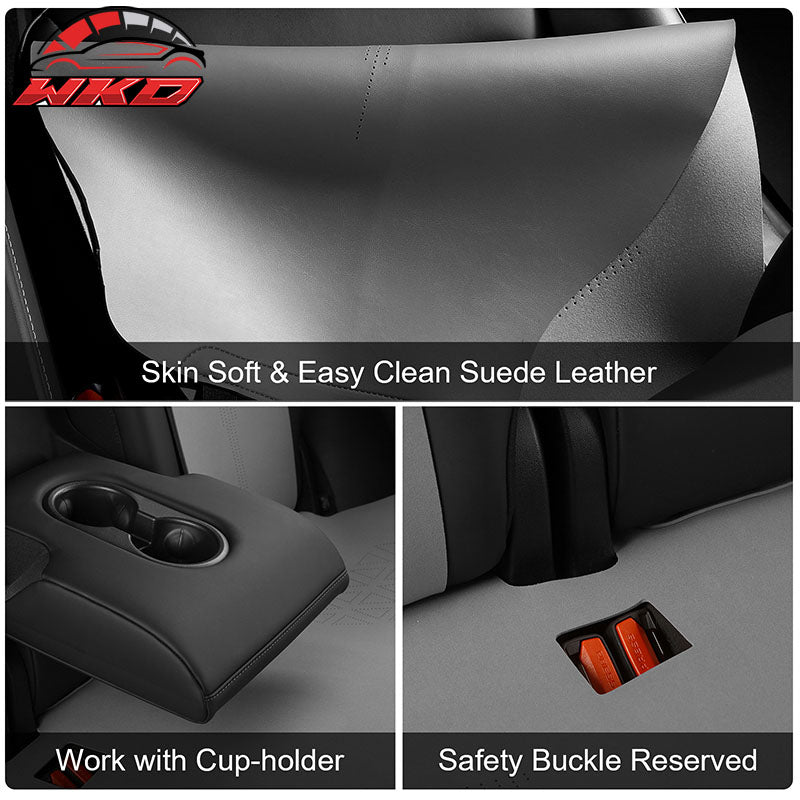 Fits 17-23 Tesla Model 3 V1 Style Seat Cushions Protector Suede Leather Gray