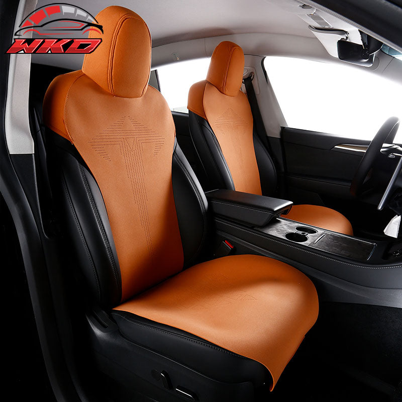 Wholesale 17-23 Tesla Model 3 V1 Style Seat Cushions Protector Suede Leather Orange