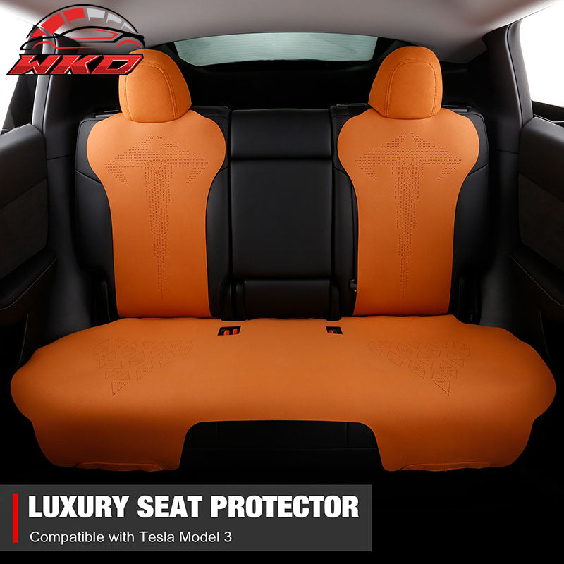 Fits 17-23 Tesla Model 3 V1 Style Seat Cushions Protector Suede Leather Orange