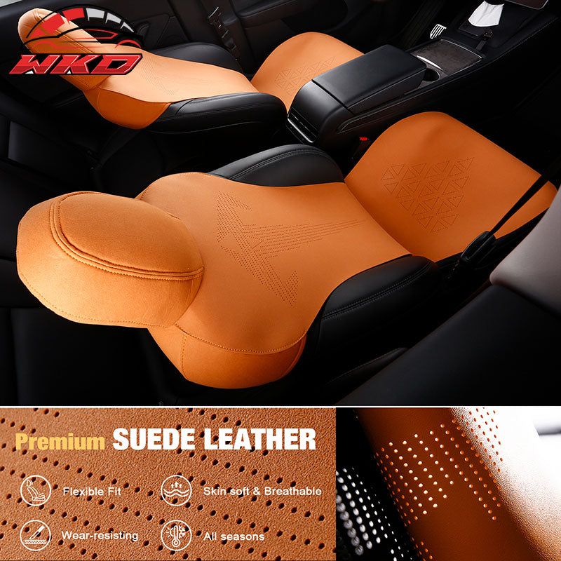 Fits 17-23 Tesla Model 3 V1 Style Seat Cushions Protector Suede Leather Orange