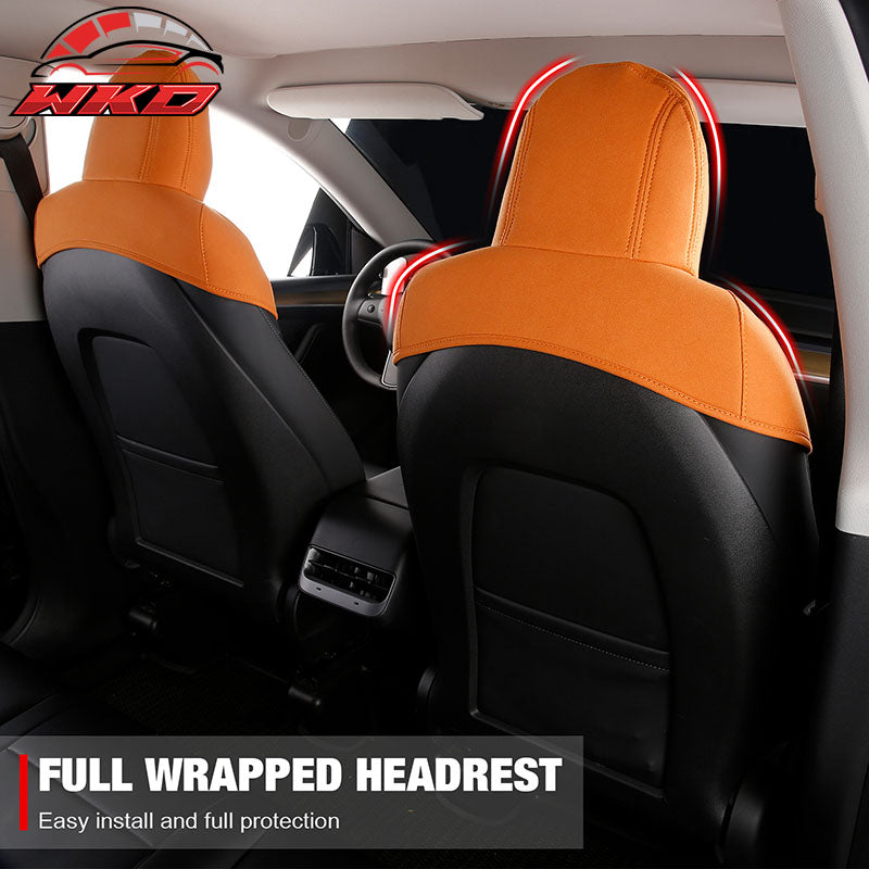 Fits 17-23 Tesla Model 3 V1 Style Seat Cushions Protector Suede Leather Orange