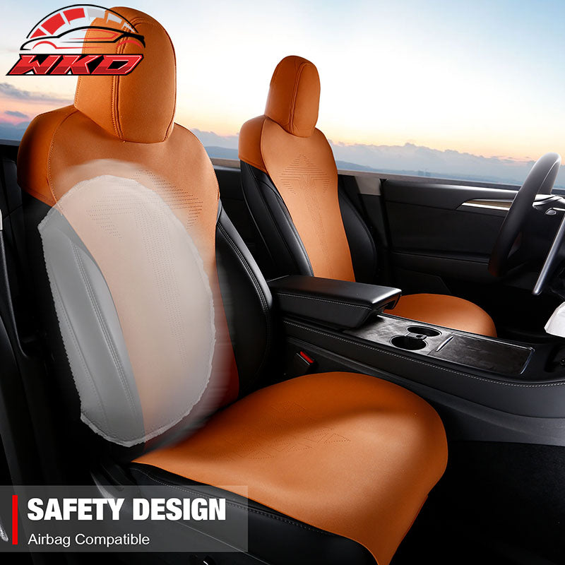 Fits 17-23 Tesla Model 3 V1 Style Seat Cushions Protector Suede Leather Orange