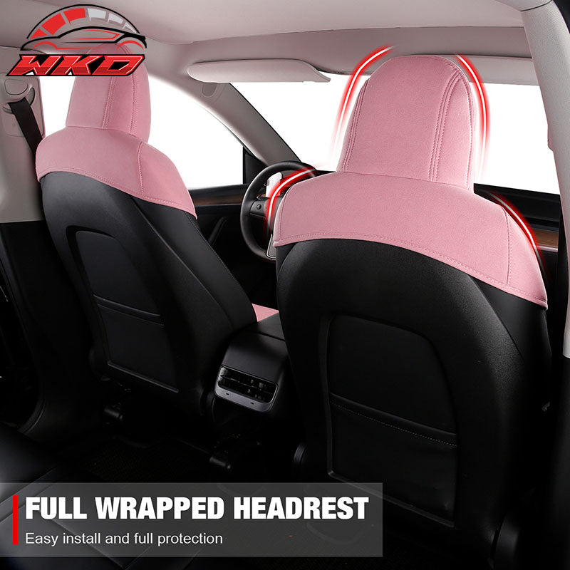Fits 17-23 Tesla Model 3 V1 Style Seat Cushions Protector Suede Leather Pink