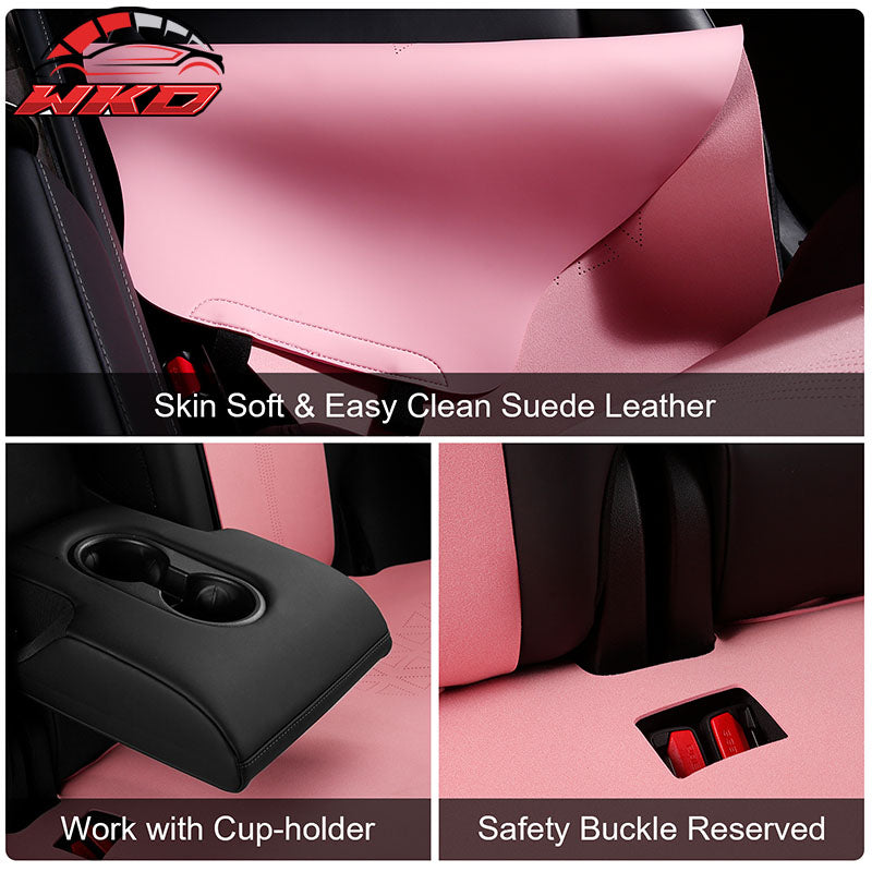 Fits 17-23 Tesla Model 3 V1 Style Seat Cushions Protector Suede Leather Pink