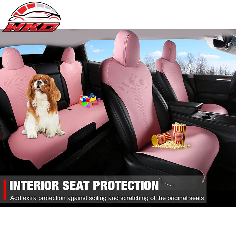 Fits 17-23 Tesla Model 3 V1 Style Seat Cushions Protector Suede Leather Pink