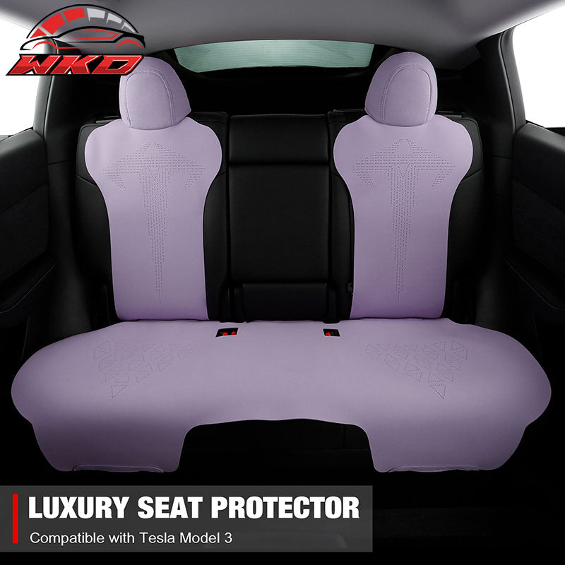 Fits 17-23 Tesla Model 3 V1 Style Seat Cushions Protector Suede Leather Purple