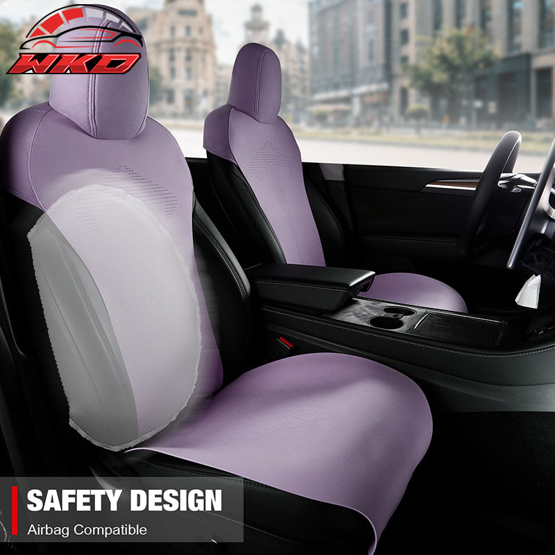 Fits 17-23 Tesla Model 3 V1 Style Seat Cushions Protector Suede Leather Purple