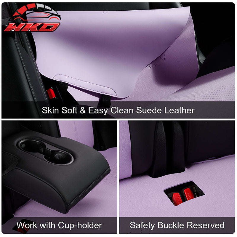 Fits 17-23 Tesla Model 3 V1 Style Seat Cushions Protector Suede Leather Purple