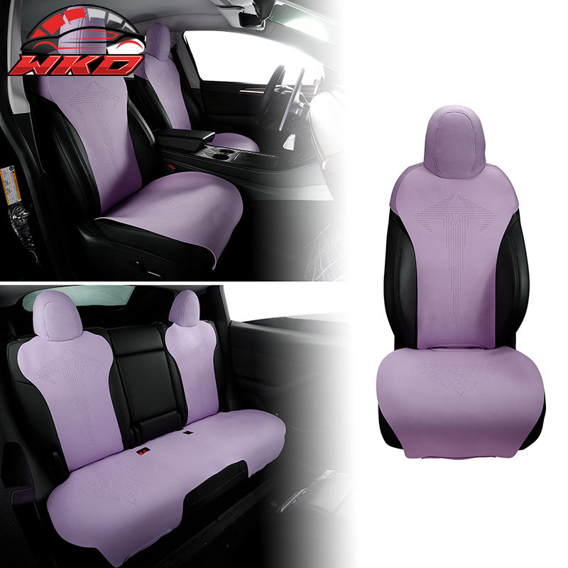 Fits 17-23 Tesla Model 3 V1 Style Seat Cushions Protector Suede Leather Purple