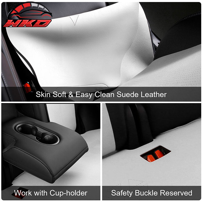 Fits 17-23 Tesla Model 3 V1 Style Seat Cushions Protector Suede Leather White