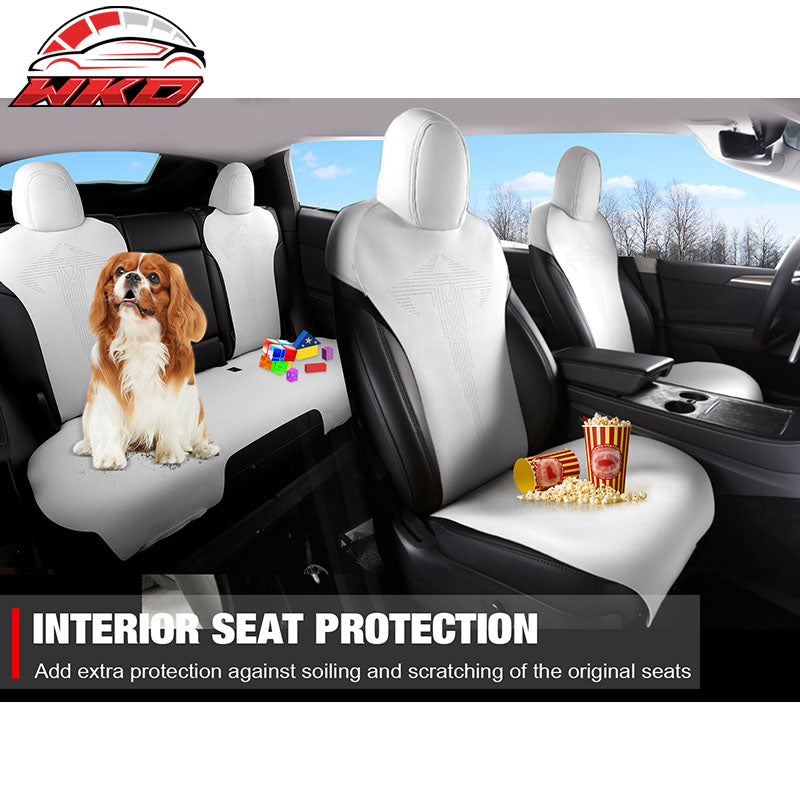 Fits 17-23 Tesla Model 3 V1 Style Seat Cushions Protector Suede Leather White