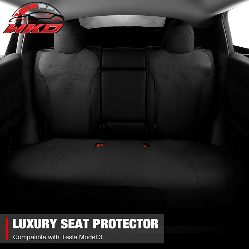 Fits 17-23 Tesla Model 3 V2 Style Seat Cushions Protector Suede Leather Black