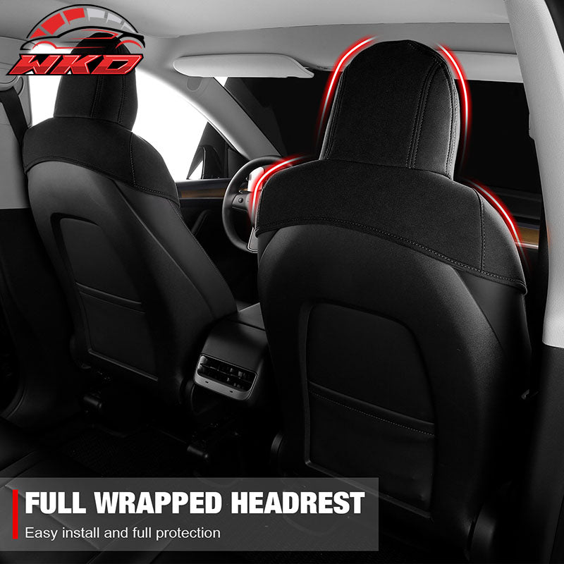 Fits 17-23 Tesla Model 3 V2 Style Seat Cushions Protector Suede Leather Black
