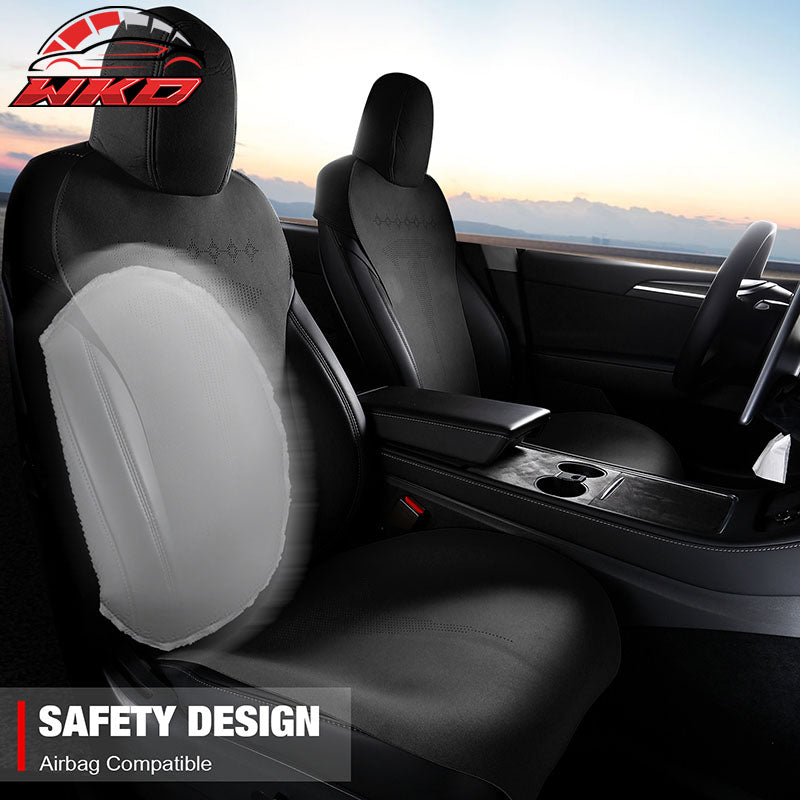 Fits 17-23 Tesla Model 3 V2 Style Seat Cushions Protector Suede Leather Black