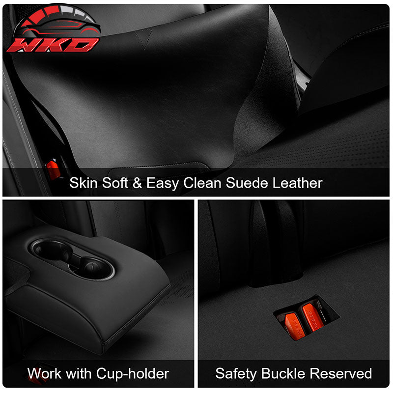 Fits 17-23 Tesla Model 3 V2 Style Seat Cushions Protector Suede Leather Black