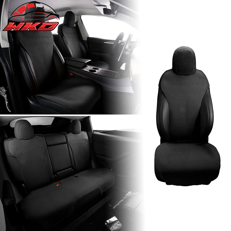 Fits 17-23 Tesla Model 3 V2 Style Seat Cushions Protector Suede Leather Black