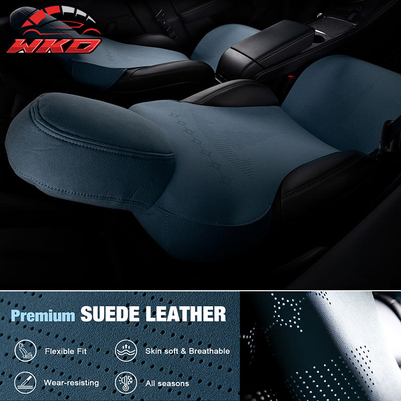 Fits 17-23 Tesla Model 3 V2 Style Seat Cushions Protector Suede Leather Blue