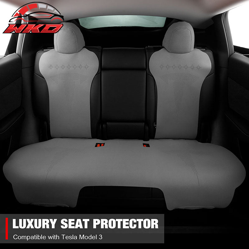 Fits 17-23 Tesla Model 3 V2 Style Seat Cushions Protector Suede Leather Gray