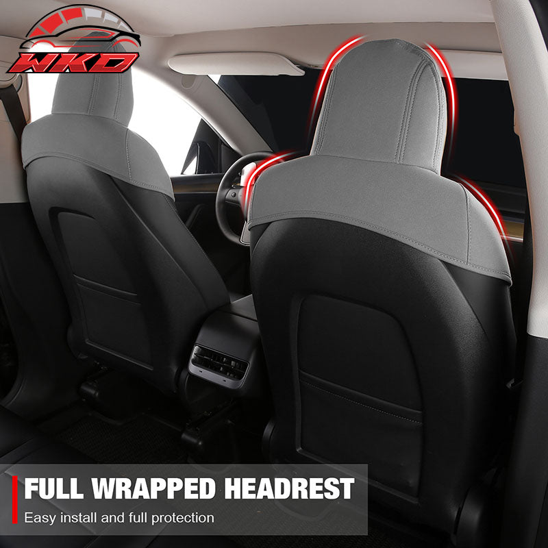 Fits 17-23 Tesla Model 3 V2 Style Seat Cushions Protector Suede Leather Gray