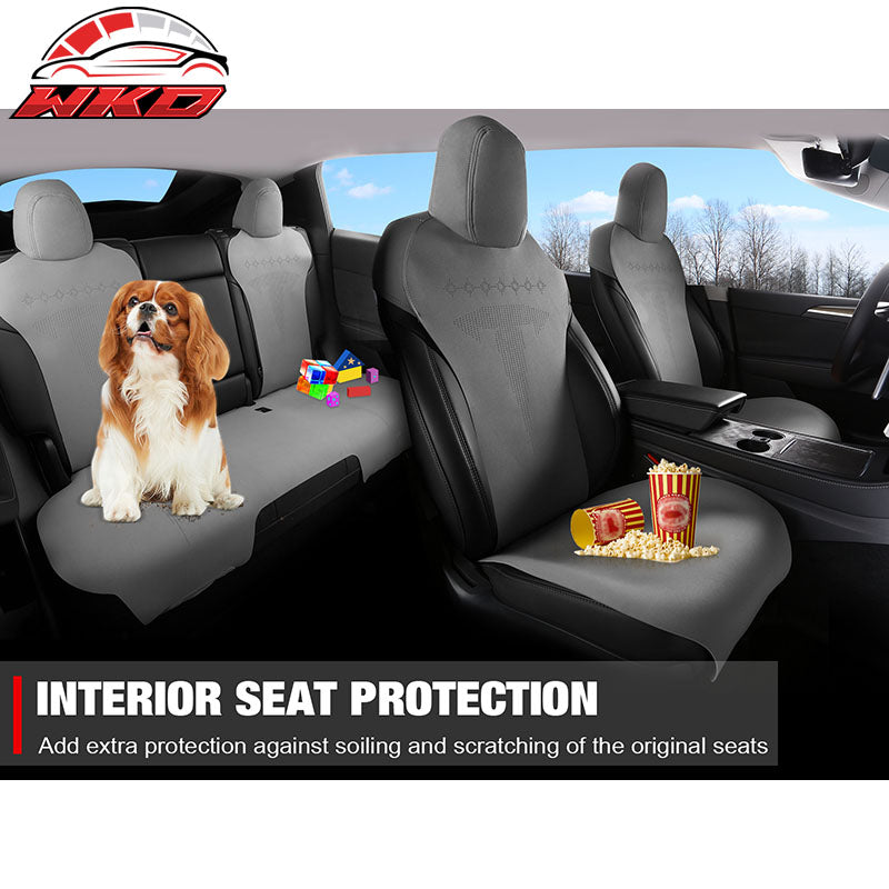 Fits 17-23 Tesla Model 3 V2 Style Seat Cushions Protector Suede Leather Gray