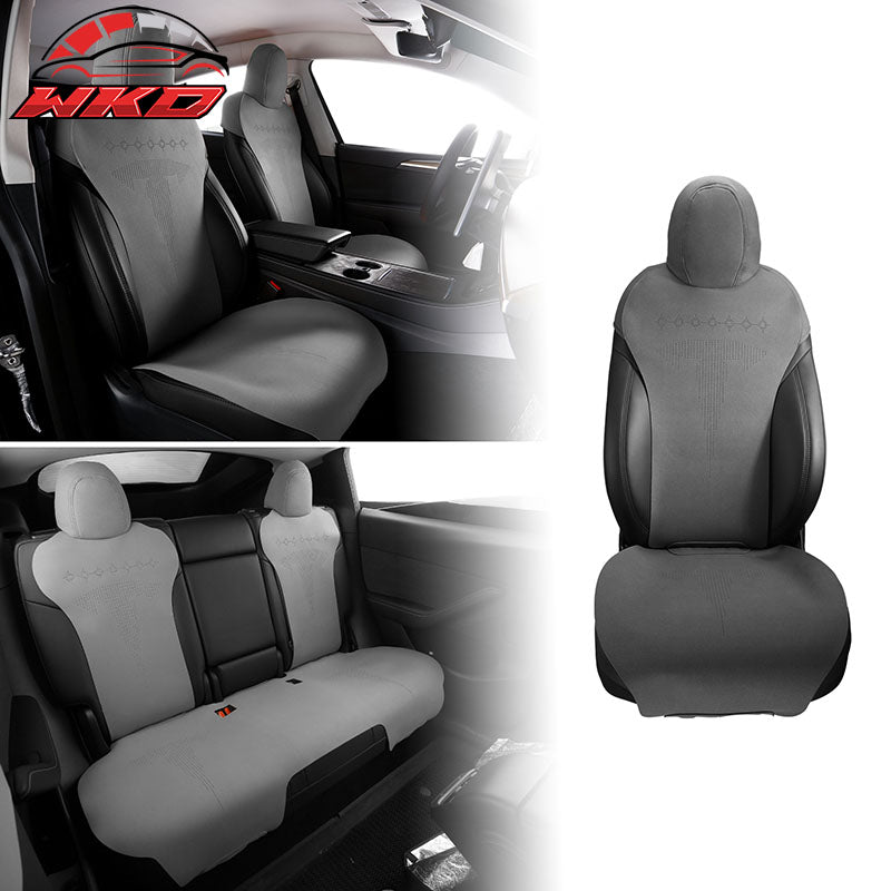 Fits 17-23 Tesla Model 3 V2 Style Seat Cushions Protector Suede Leather Gray
