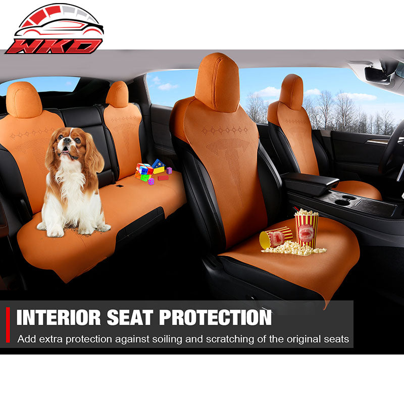 Fits 17-23 Tesla Model 3 V2 Style Seat Cushions Protector Suede Leather Orange