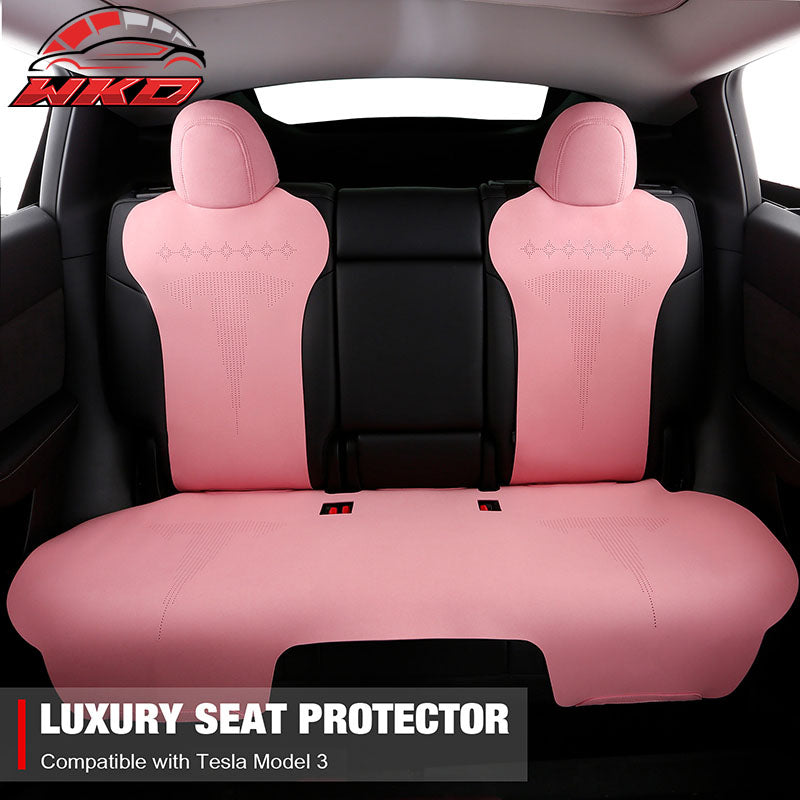 Fits 17-23 Tesla Model 3 V2 Style Seat Cushions Protector Suede Leather Pink