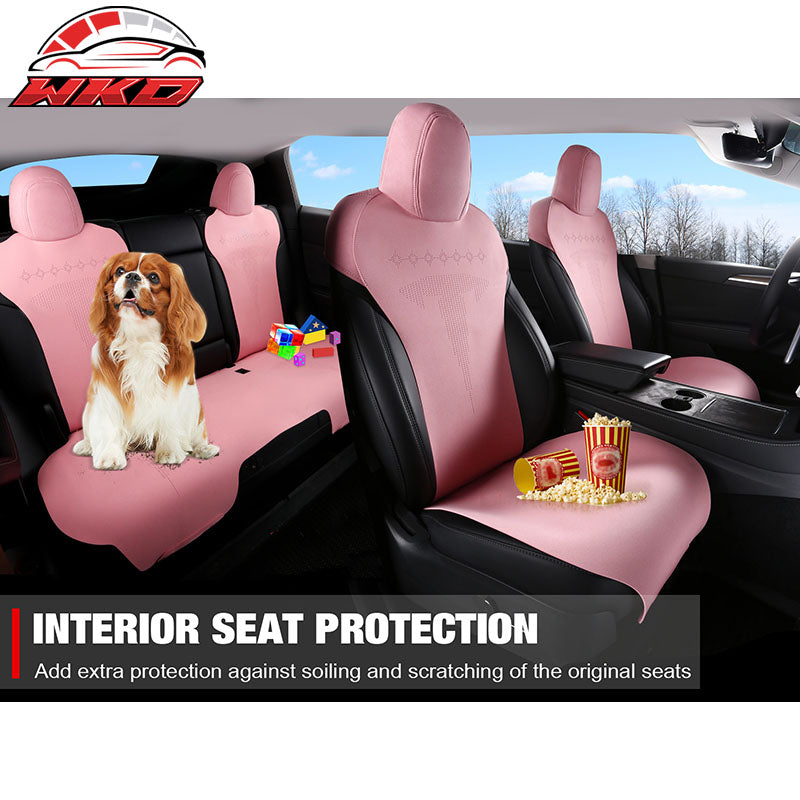 Fits 17-23 Tesla Model 3 V2 Style Seat Cushions Protector Suede Leather Pink