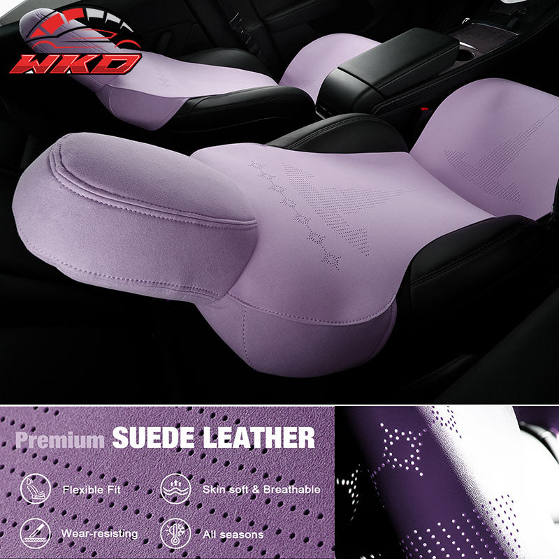 Fits 17-23 Tesla Model 3 V2 Style Seat Cushions Protector Suede Leather Purple