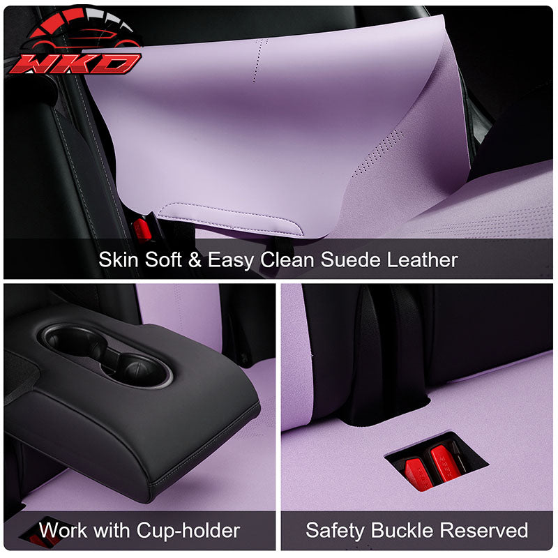Fits 17-23 Tesla Model 3 V2 Style Seat Cushions Protector Suede Leather Purple