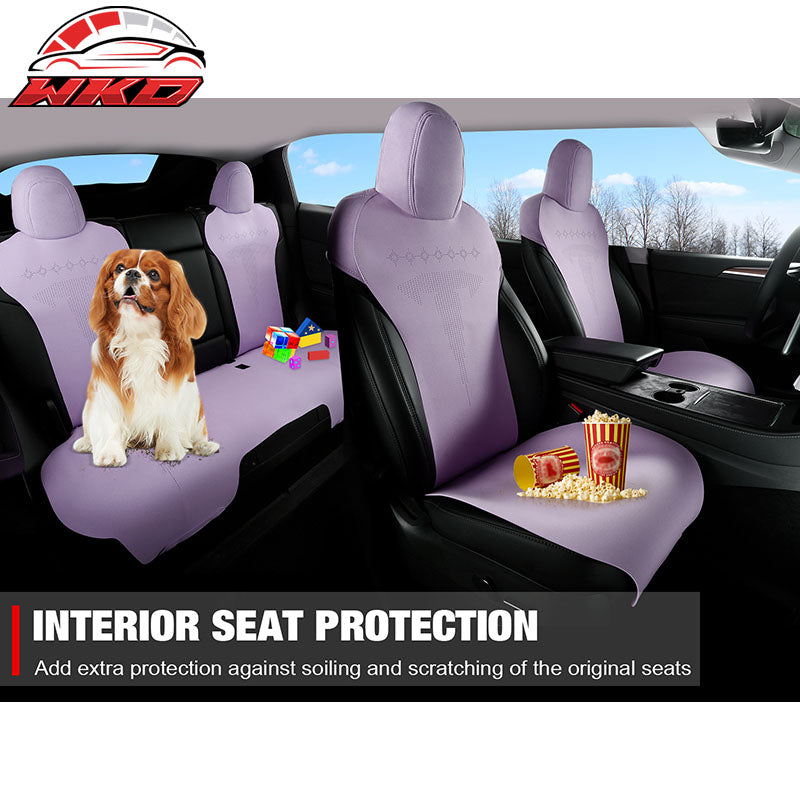 Fits 17-23 Tesla Model 3 V2 Style Seat Cushions Protector Suede Leather Purple