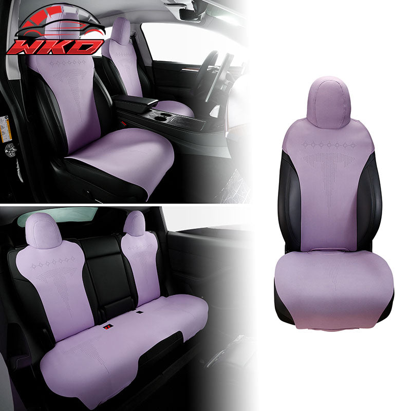 Fits 17-23 Tesla Model 3 V2 Style Seat Cushions Protector Suede Leather Purple