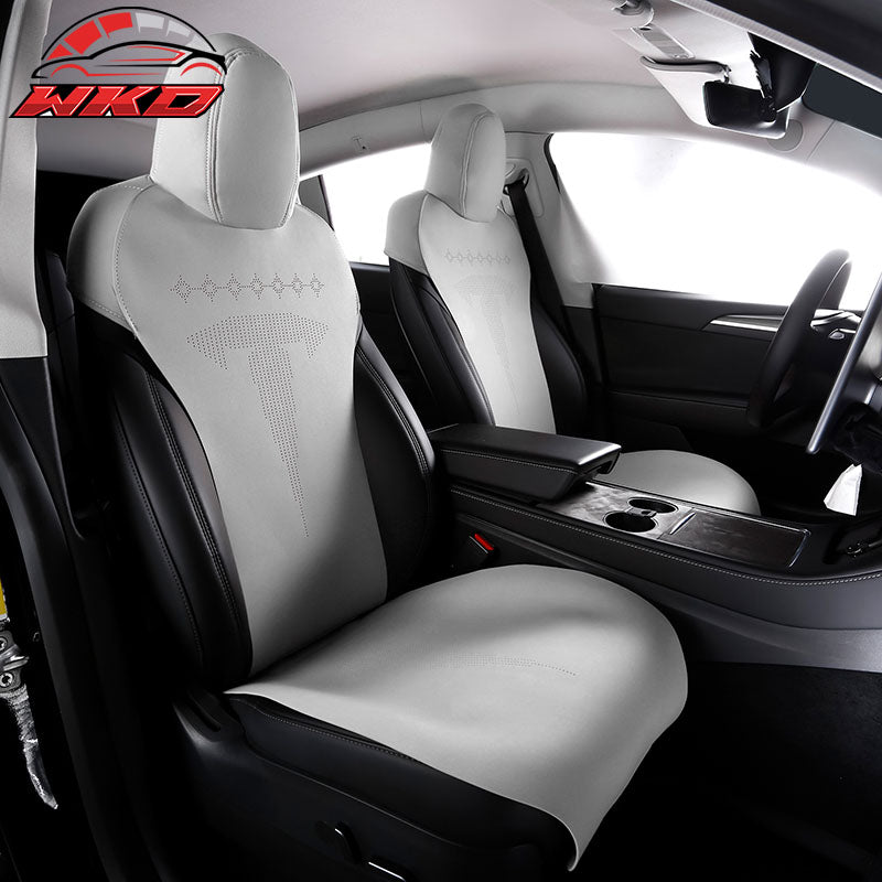 Wholesale 17-23 Tesla Model 3 V2 Style Seat Cushions Protector Suede Leather White