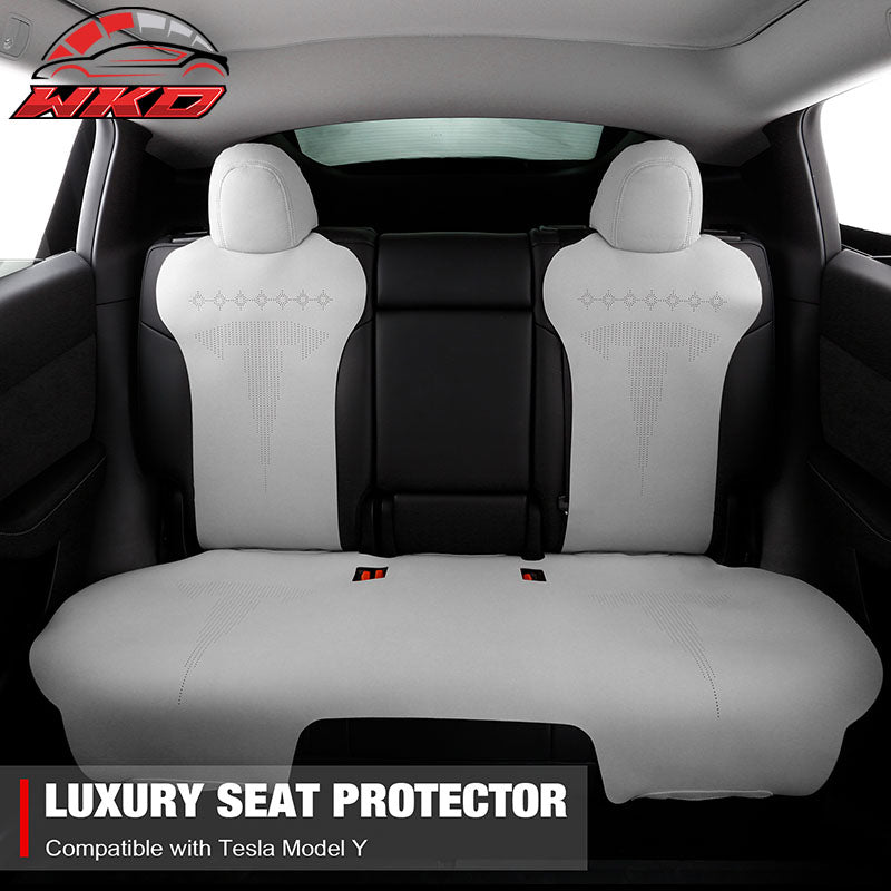 Fits 17-23 Tesla Model 3 V2 Style Seat Cushions Protector Suede Leather White