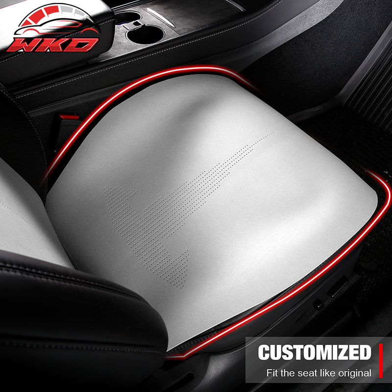 Fits 17-23 Tesla Model 3 V2 Style Seat Cushions Protector Suede Leather White