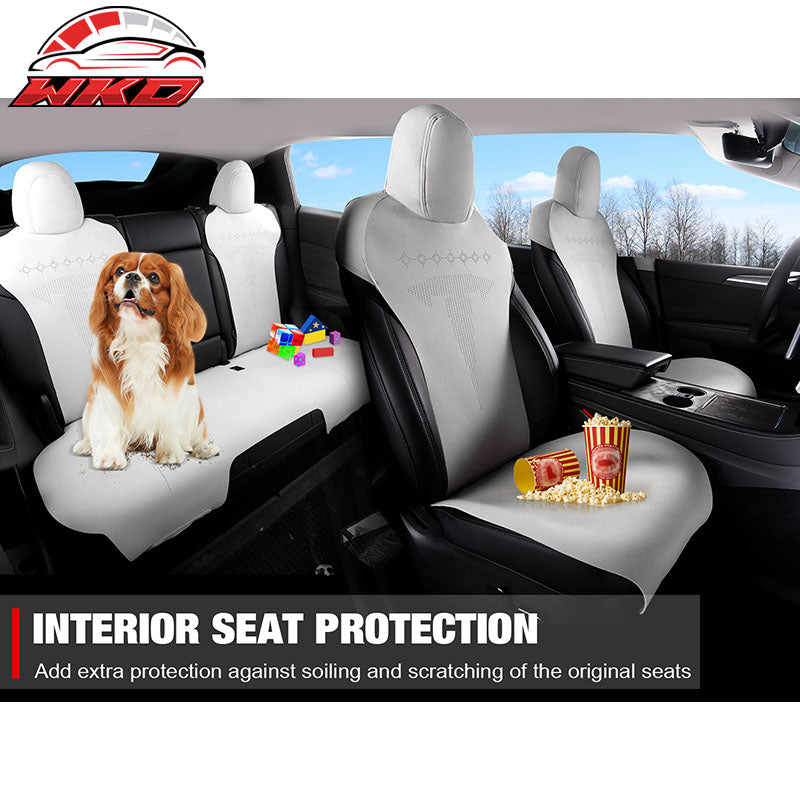 Fits 17-23 Tesla Model 3 V2 Style Seat Cushions Protector Suede Leather White