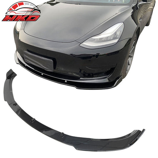 Wholesale 17-23 Tesla Model 3 Sedan IKON Style Front Bumper Lip PP Gloss Black - 3PCS